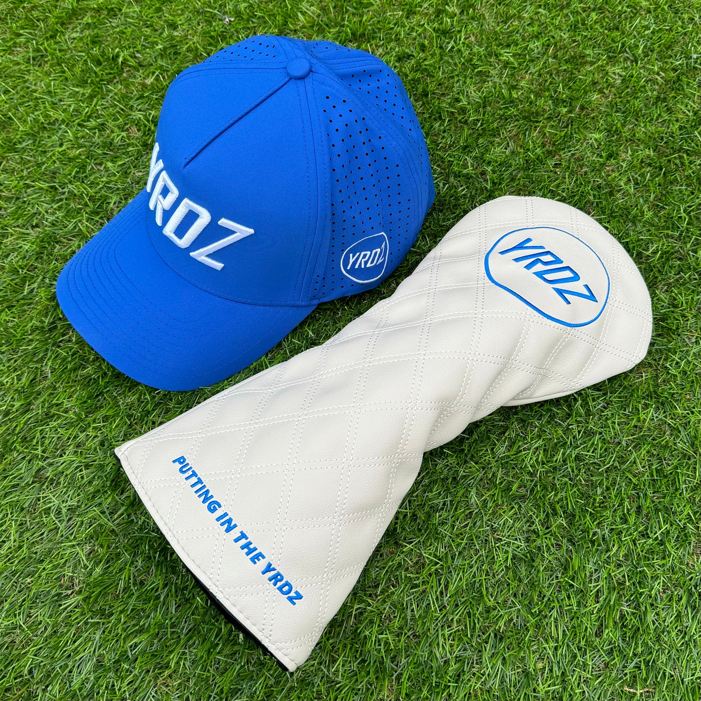 YRDZ Blue Golf Hat & White Head Cover Combo Saver
